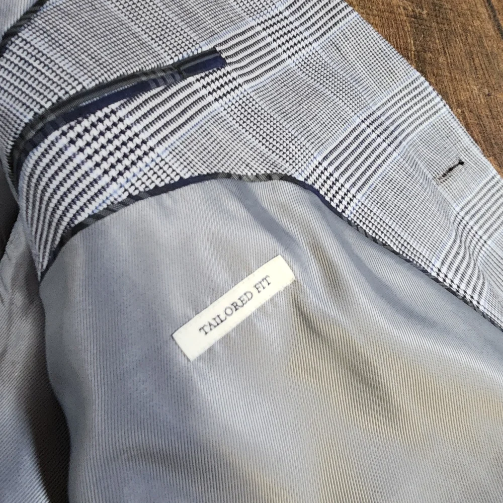 Jos. A. Bank 1905 43L Tailored Fit Blazer Jacket Gray Glen Check Plaid Linen
